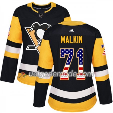 Dame Eishockey Pittsburgh Penguins Trikot Evgeni Malkin 71 Adidas 2017-2018 Schwarz USA Flag Fashion Authentic